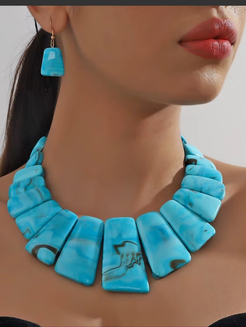 Turquoise Statement Bib Necklace - Unbranded